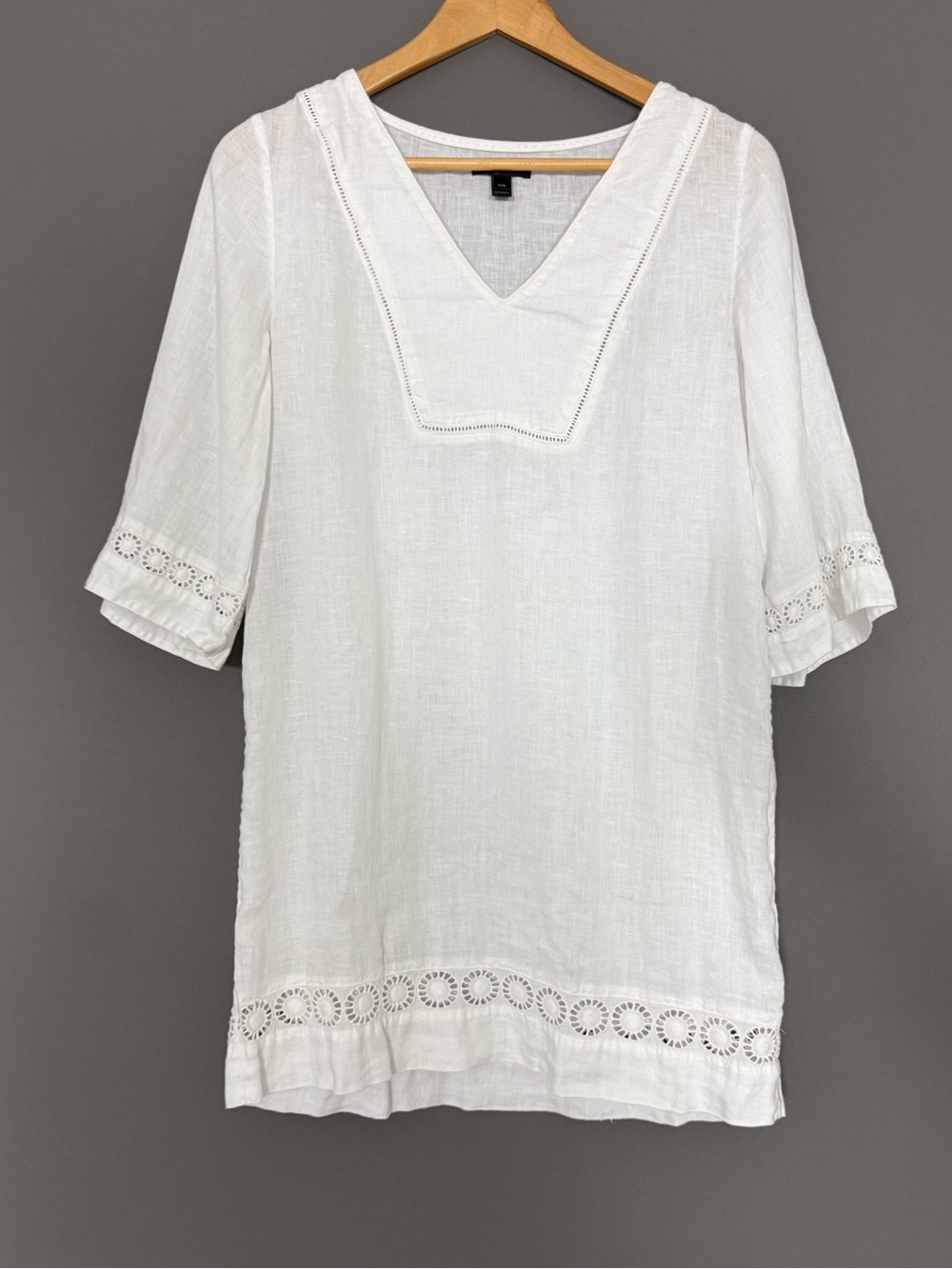 J.Crew Linen Eyelet Trim Tunic Blouse White XXS / XS Boho Minimalist Lagenlook